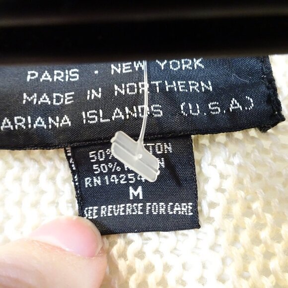 PIERRE CARDIN Ivory Cream Short Sleeve Sweater Lace Detail Sequin Size M Vintage - Picture 7 of 9